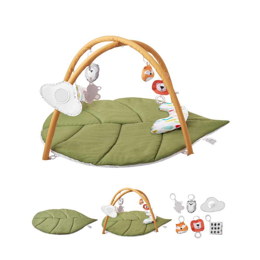 VEVOR Baby Play Gym Mat, Baby Activity Mat with 6 Sensory Toys, Oversize Leaf-Shaped Tummy Time Mat for 0-18 Months Newborn Infant, Baby Essential Gift for Motor Skills & Early Cognitive Development