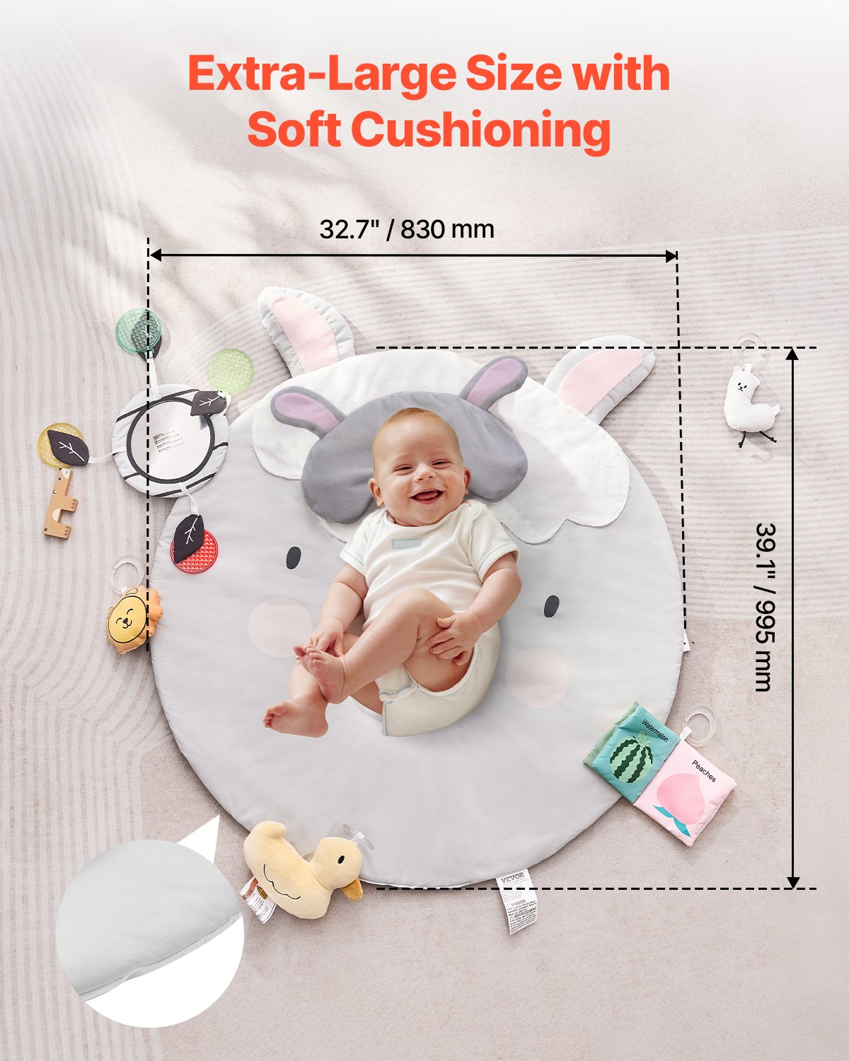 VEVOR Baby Play Gym Mat, Tummy Time Mat with 5 Sensory Toys, Baby Activity Mat with Light-up Musical Duck Toy for 0-18 Months Newborn Infant, Baby Essential Gift for Sensory & Motor Skill Development