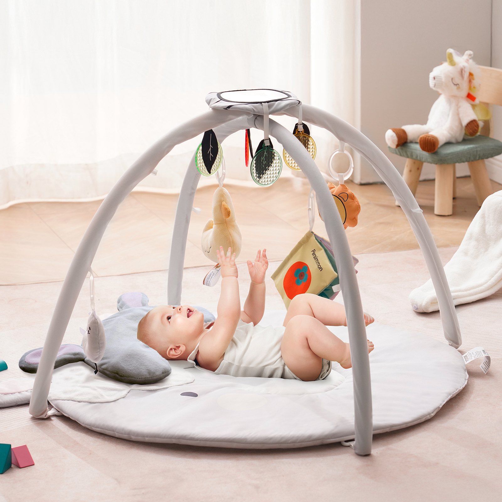 VEVOR Baby Play Gym Mat, Tummy Time Mat with 5 Sensory Toys, Baby Activity Mat with Light-up Musical Duck Toy for 0-18 Months Newborn Infant, Baby Essential Gift for Sensory & Motor Skill Development