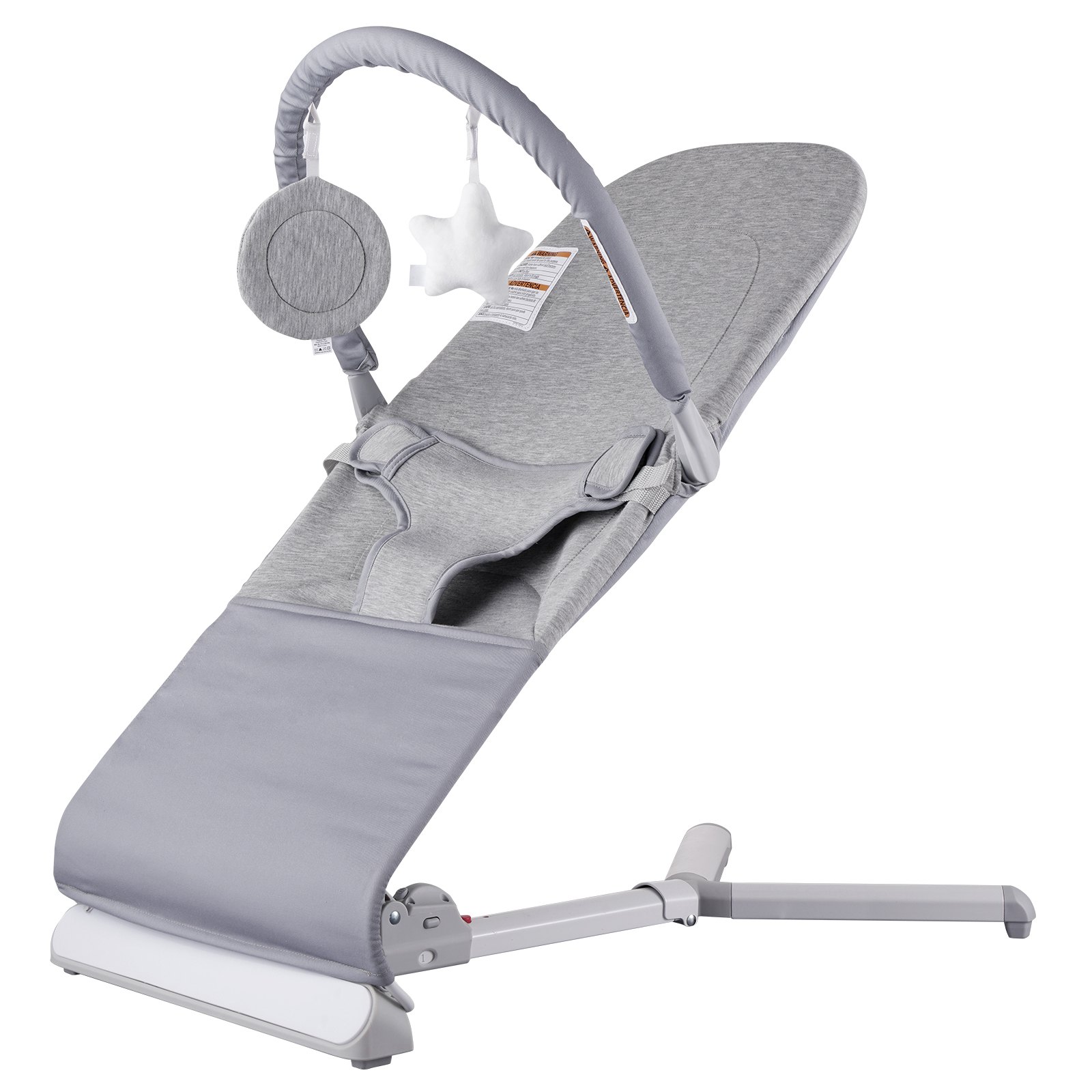 VEVOR Baby Bouncer, Folding Bouncer Seat for Babies 0-9 Months, Newborn Bouncer Chair with 2 Reclining Angles & Rotatable Toy Bar, Portable Infant Rocker with Travel Bag for Indoor Outdoor, Light Gray