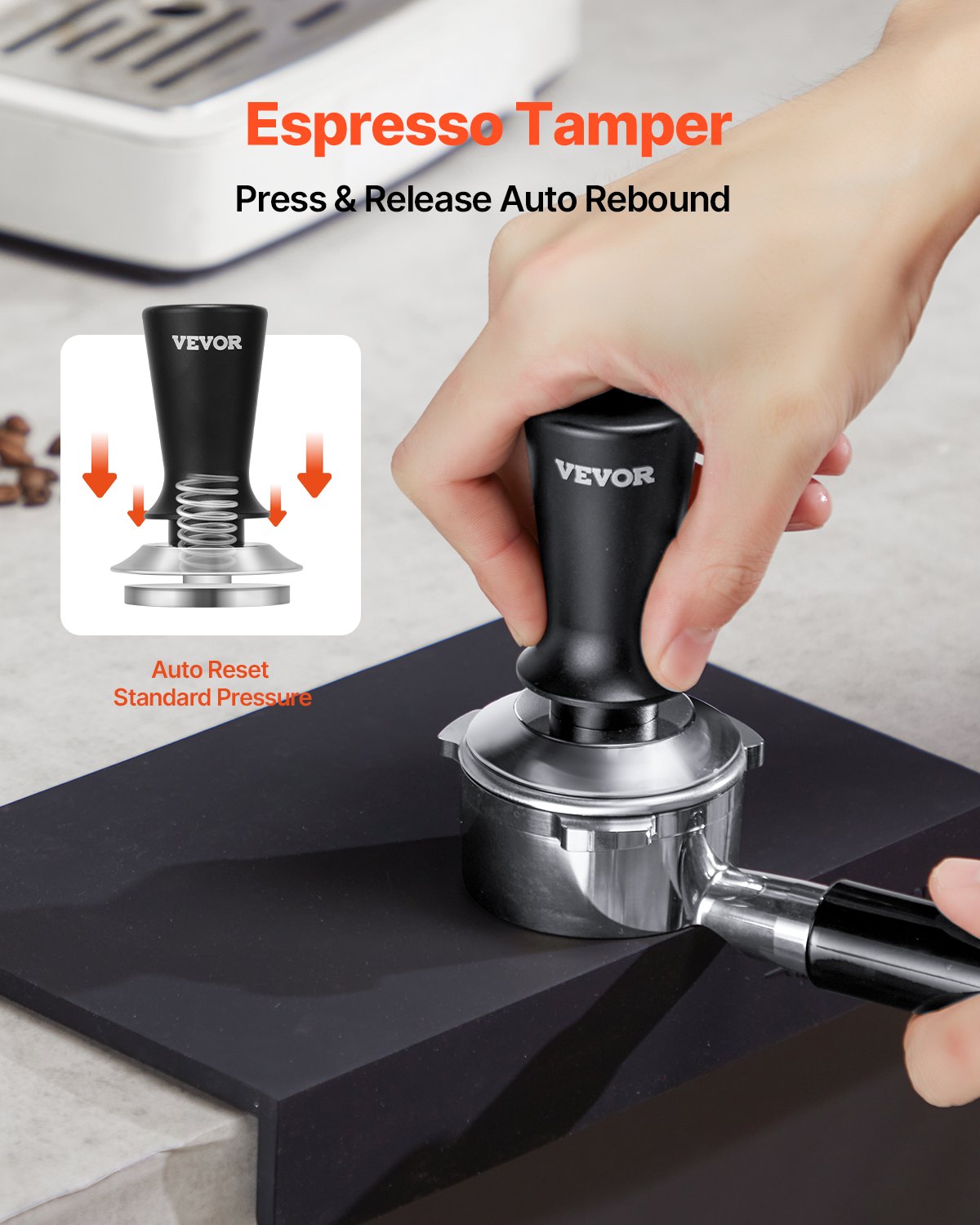 VEVOR Espresso Tamper 51 mm, Veerbelaste Koffie Tamper, 13,6 kg Tamper Tool Koffie Tool voor Koffiemachine Koffie Accessoires RVS Tamper Koffie Tamper met Antislip Handvat Zwart