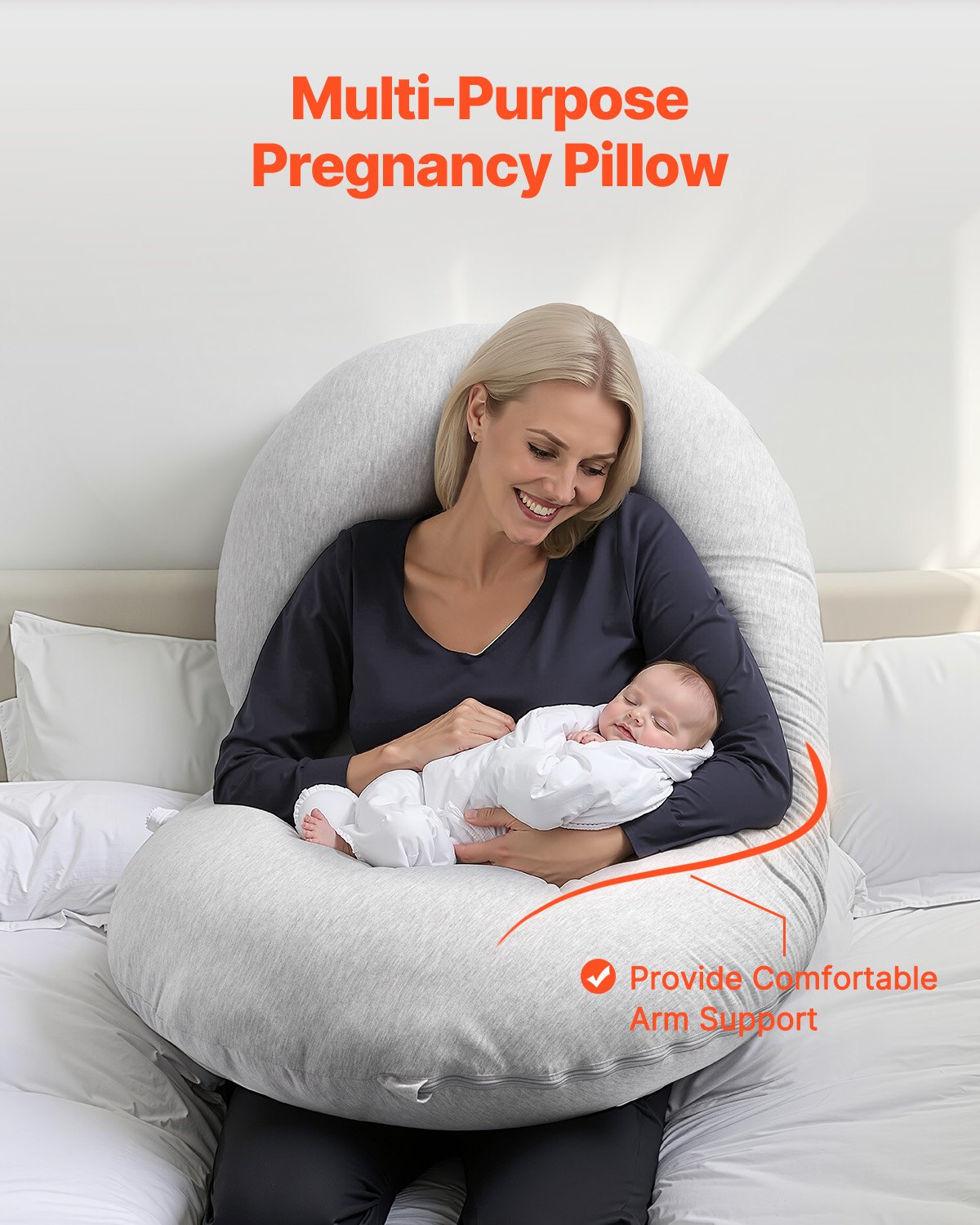 VEVOR Pregnancy Pillow, C-Shaped Full Body Maternity Pillow, Ultra-Soft and Breathable Pregnant Support Pillows with Removable & Washable Cover, Perfect for Back, Belly, Hip, Legs Relief