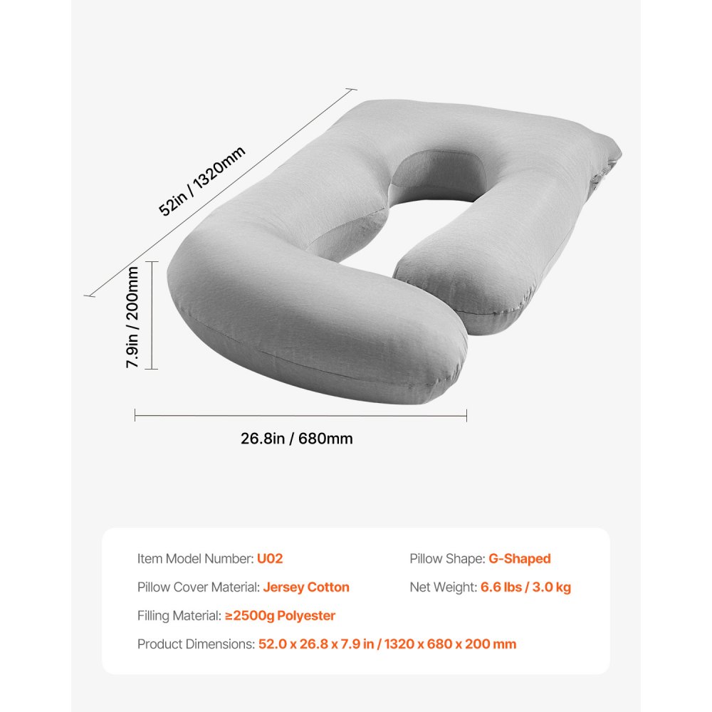 VEVOR Pregnancy Pillow, G-Shaped Maternity Pillow, Full-Body Support Pillow with Removable & Washable Cover, Soft and Breathable Pregnancy Body Pillows for Back, Belly, Hips, Legs Relief