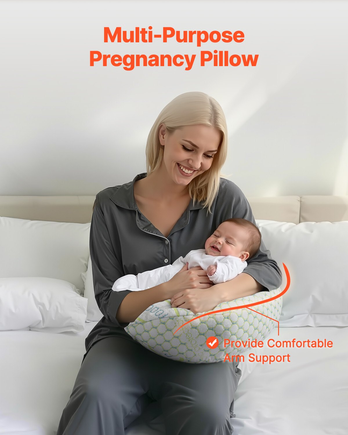VEVOR Pregnancy Wedge Pillow, W-Shaped Maternity Pillow for Pregnant Women, Soft and Breathable Pregnancy Pillow with Removable & Washable Cover for Back Belly Hips Support, Lightweight and Portable