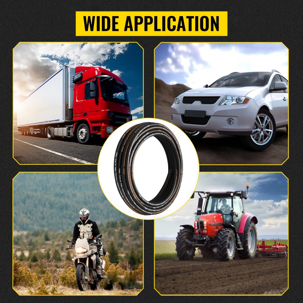 VEVOR hydraulische slang 1/2 inch x 30,5 m, geweven hydraulische slang 4000 PSI, rubberen hydraulische slang met 2 gevlochten lagen van zeer sterk staaldraad, hydraulische slang op rol -20 ℃ tot 140 ℃