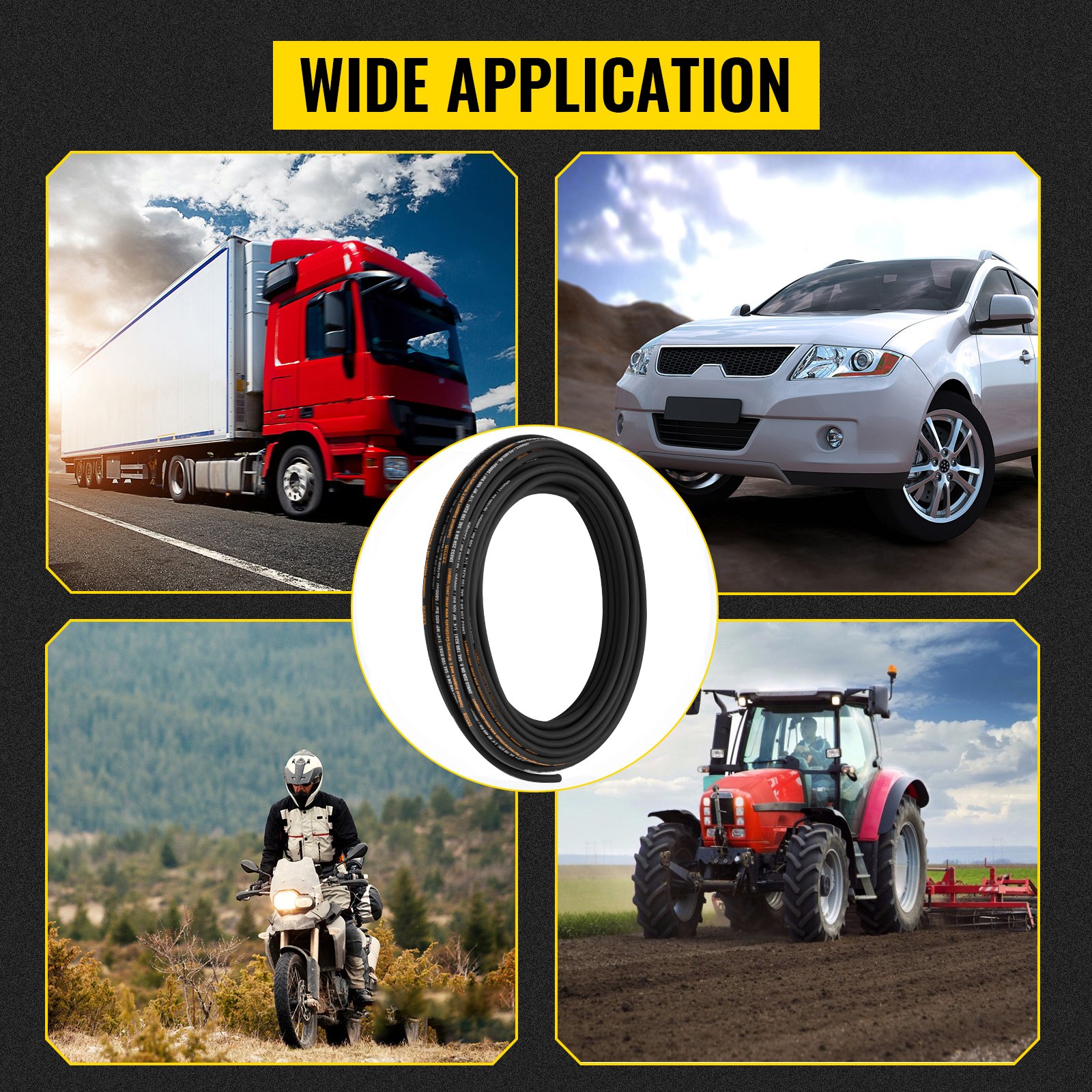 VEVOR hydraulische slang 6,35 mm x 30,5 m, opgerolde hydraulische slang 5800 PSI, rubberen hydraulische slang met 2 gevlochten lagen van zeer sterk staaldraad, bulk hydraulische slang -40 °C tot 121 °C