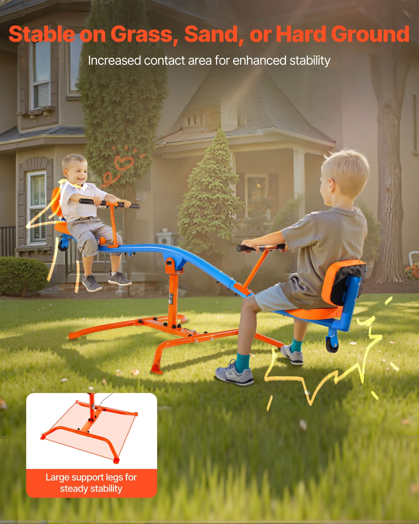 VEVOR Kids Seesaw, 300 lbs Load Capacity, Sit and Spin Teeter Totter with Easy-Grip Handles, Kids Outdoor Playground Equipment, Outside Toys, Swiveling 360 Degrees Rotating for Children Aged 3+