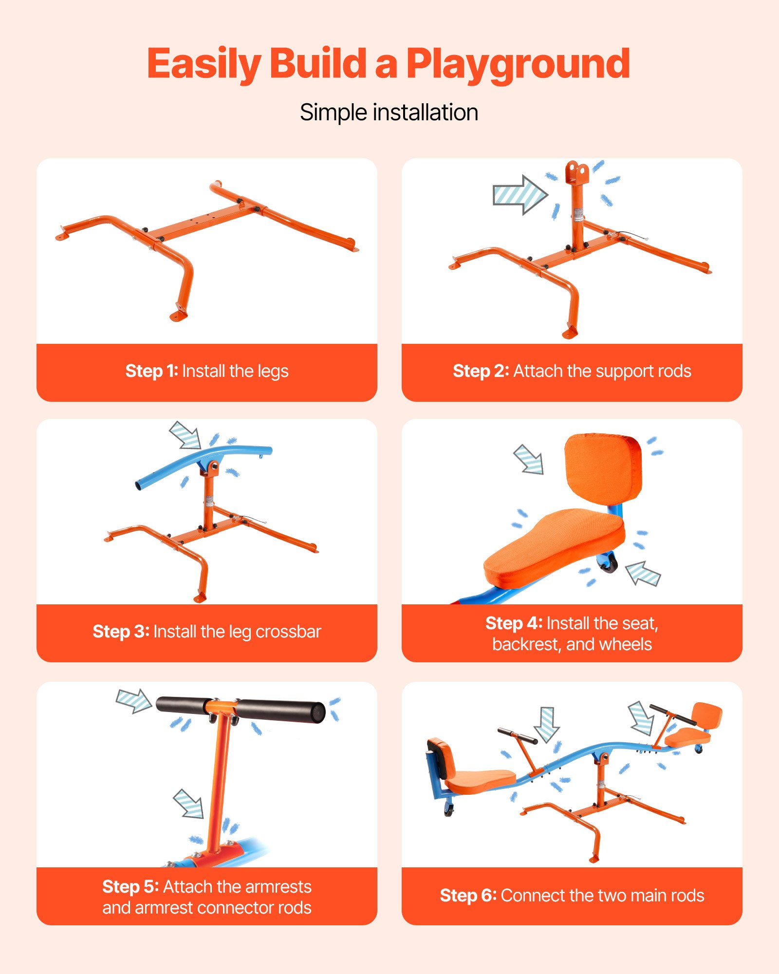 VEVOR Kids Seesaw, 300 lbs Load Capacity, Sit and Spin Teeter Totter with Easy-Grip Handles, Kids Outdoor Playground Equipment, Outside Toys, Swiveling 360 Degrees Rotating for Children Aged 3+