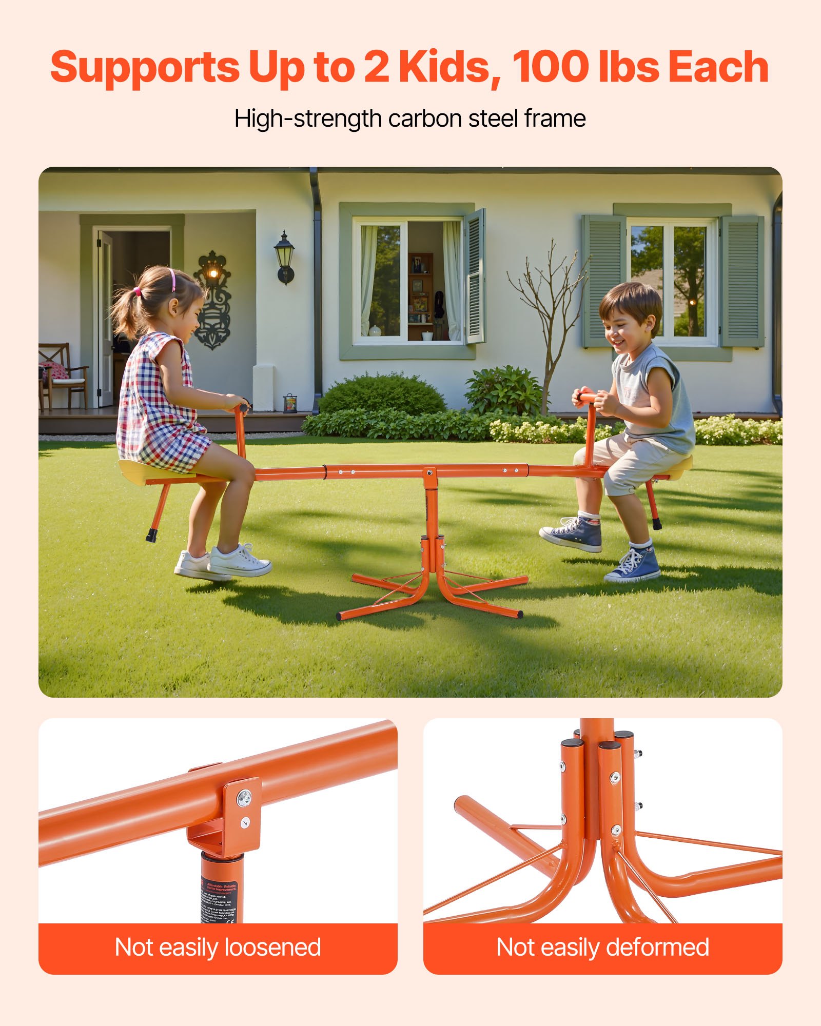 VEVOR Kids Seesaw, 100 lbs Load Capacity per Seat, Sit and Spin Teeter Totter with 4-prong Support Legs, Kids Outdoor Playground Equipment, Swiveling 360 Degrees Rotating for Children Aged 3+