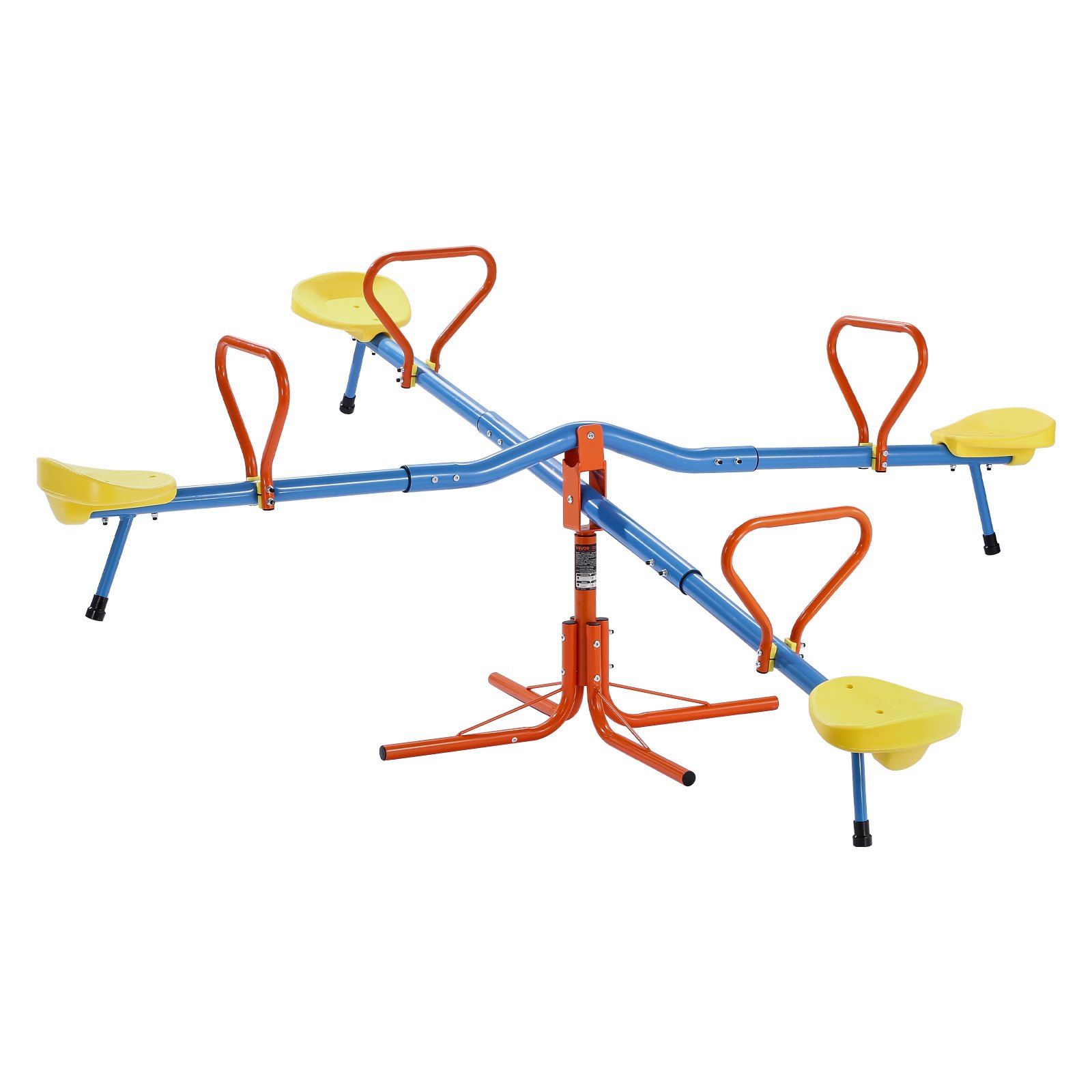 VEVOR Kids Seesaw, 110 lbs Load Capacity per Seat, Sit and Spin Teeter Totter with 4-prong Support Legs, Kids Outdoor Playground Equipment, Swiveling 360 Degrees Rotating for Children Aged 3+, 4 Seats