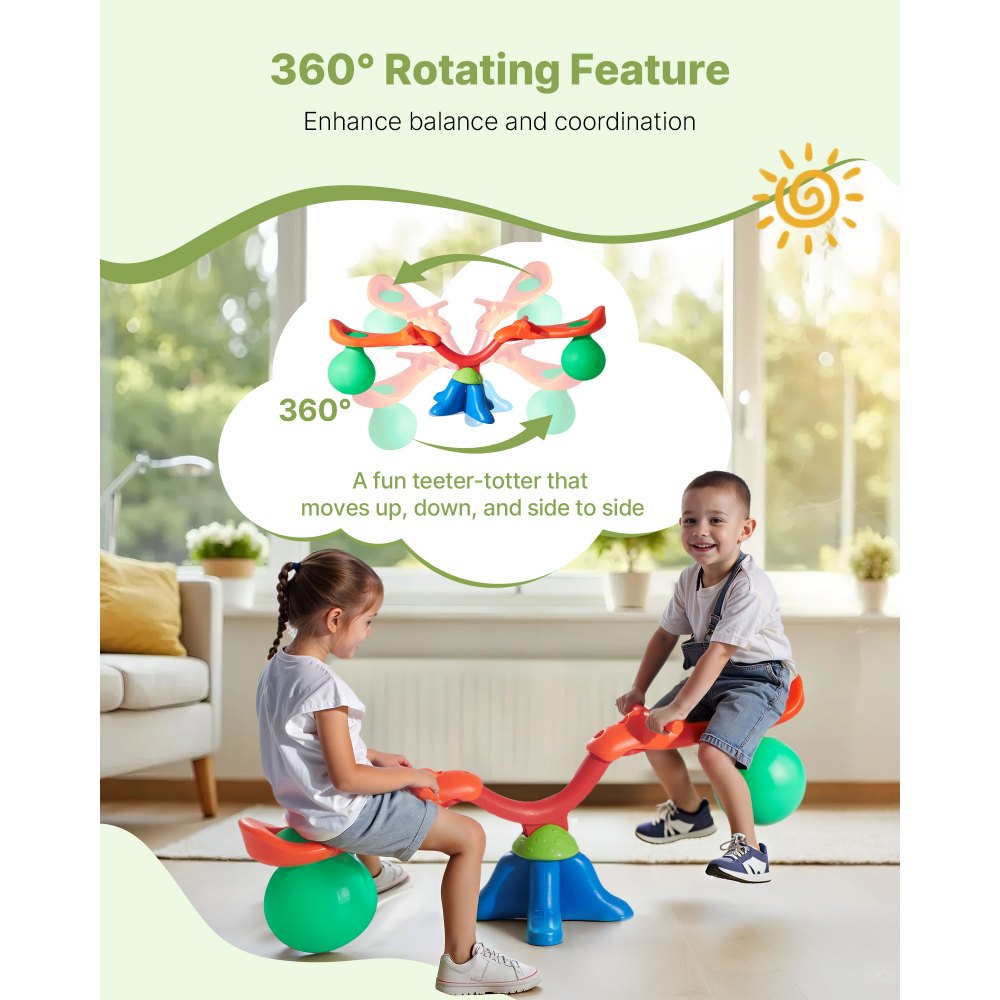 VEVOR Kids Seesaw, 55 lbs Load Capacity per Seat, Sit and Spin Teeter Totter with Handles, Kids Outdoor Playground Equipment, Swiveling 360 Degrees Rotating for Children Aged 3+, Multi Colored
