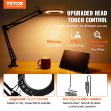 VEVOR 64 LED magnifying lamp magnifying lamp work lamp with clamp workplace lamp table lamp 5x magnification, 5-color dimming, 110mm glass lens, smart head touch control Ideal for working, learning, reading