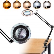 VEVOR 64 LED magnifying lamp magnifying lamp work lamp with clamp workplace lamp table lamp 5x magnification, 5-color dimming, 110mm glass lens, smart head touch control Ideal for working, learning, reading