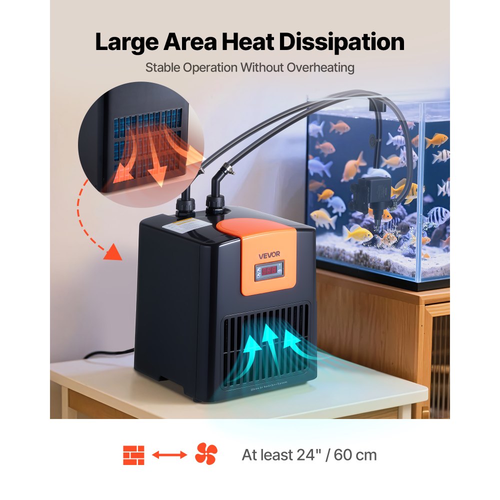 VEVOR Aquarium Chiller 200L, 0.1 HP Water Chiller for Hydroponics, Fast Cooling for Fish Tank,Axolotl,Coral Reef,Quiet Refrigeration Compressor, Titanium Evaporator,Complete Fittings