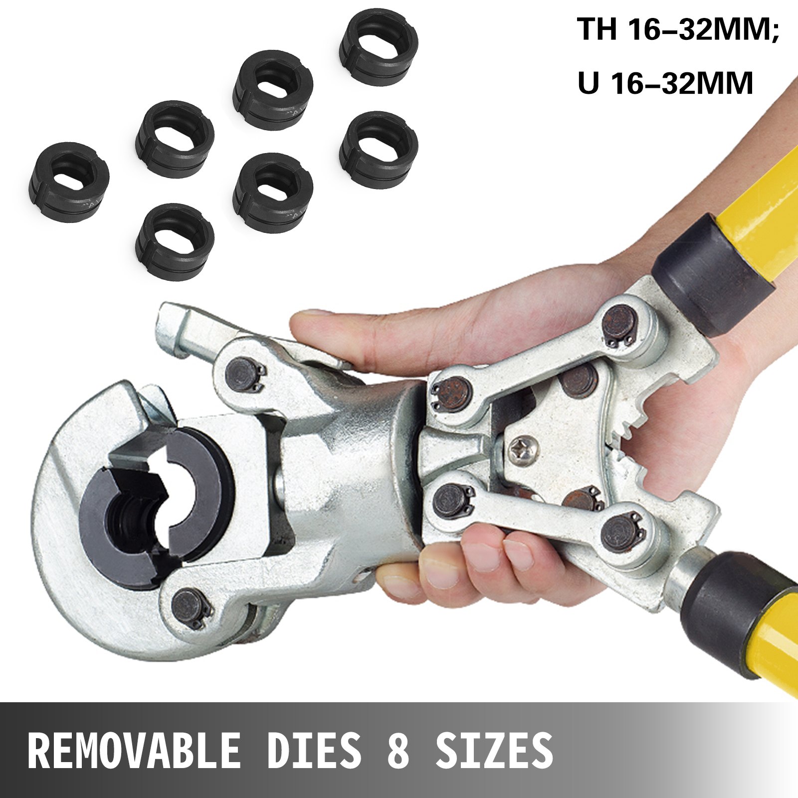 VEVOR pers-tangen U16, U20, U25, U32, TH16, TH20, TH26, TH32 mm, pers-tang 6 T drukkracht, buispers-tang met 360° draaibare kop en ergonomische handgreep, buispers-tang draagbaar Ø16-32 mm