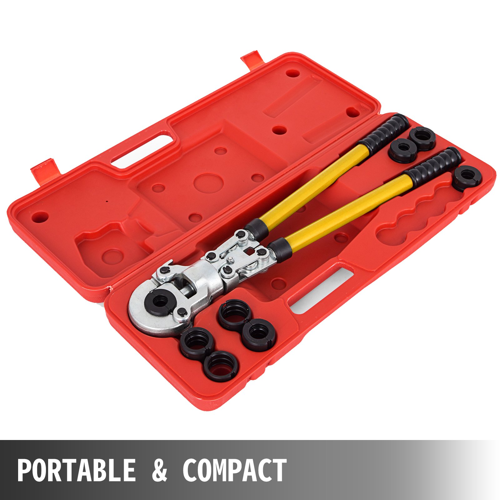 VEVOR pers-tangen U16, U20, U25, U32, TH16, TH20, TH26, TH32 mm, pers-tang 6 T drukkracht, buispers-tang met 360° draaibare kop en ergonomische handgreep, buispers-tang draagbaar Ø16-32 mm