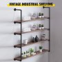 VEVOR Industrial Pipe Shelves 4-Tier Wall Mount Iron Pipe Shelves 2 PCS Pipe Shelving Vintage Black DIY Pipe Bookshelf Each Holds 44lbs Open Kitchen Shelving for Bedroom & Living Room with Accessories