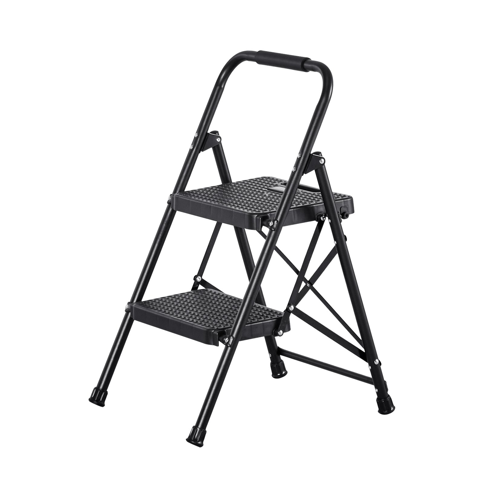VEVOR 2-treden opvouwbare ladder met antislip treden en comfortabele handgreep, huishoudladder met een draagvermogen van 272 kg, opvouwbare trapladder, veiligheidsladder voor keuken, huis en kantoor, zwart
