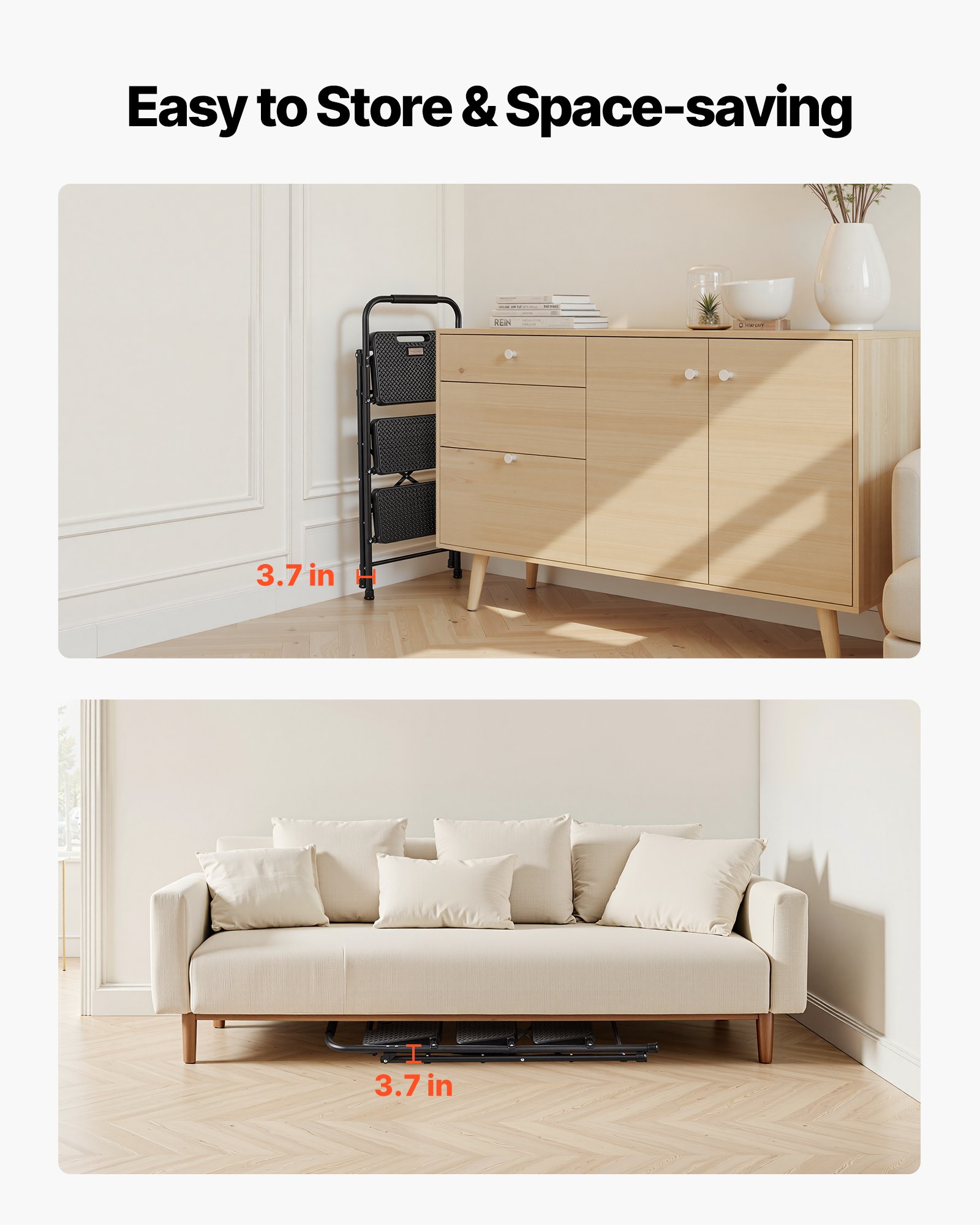 VEVOR 3-treden opvouwbare ladder met antislip treden en comfortabele handgreep, huishoudladder met een draagvermogen van 272 kg, opvouwbare opstap, veiligheidsladder voor keuken, huis en kantoor, zwart