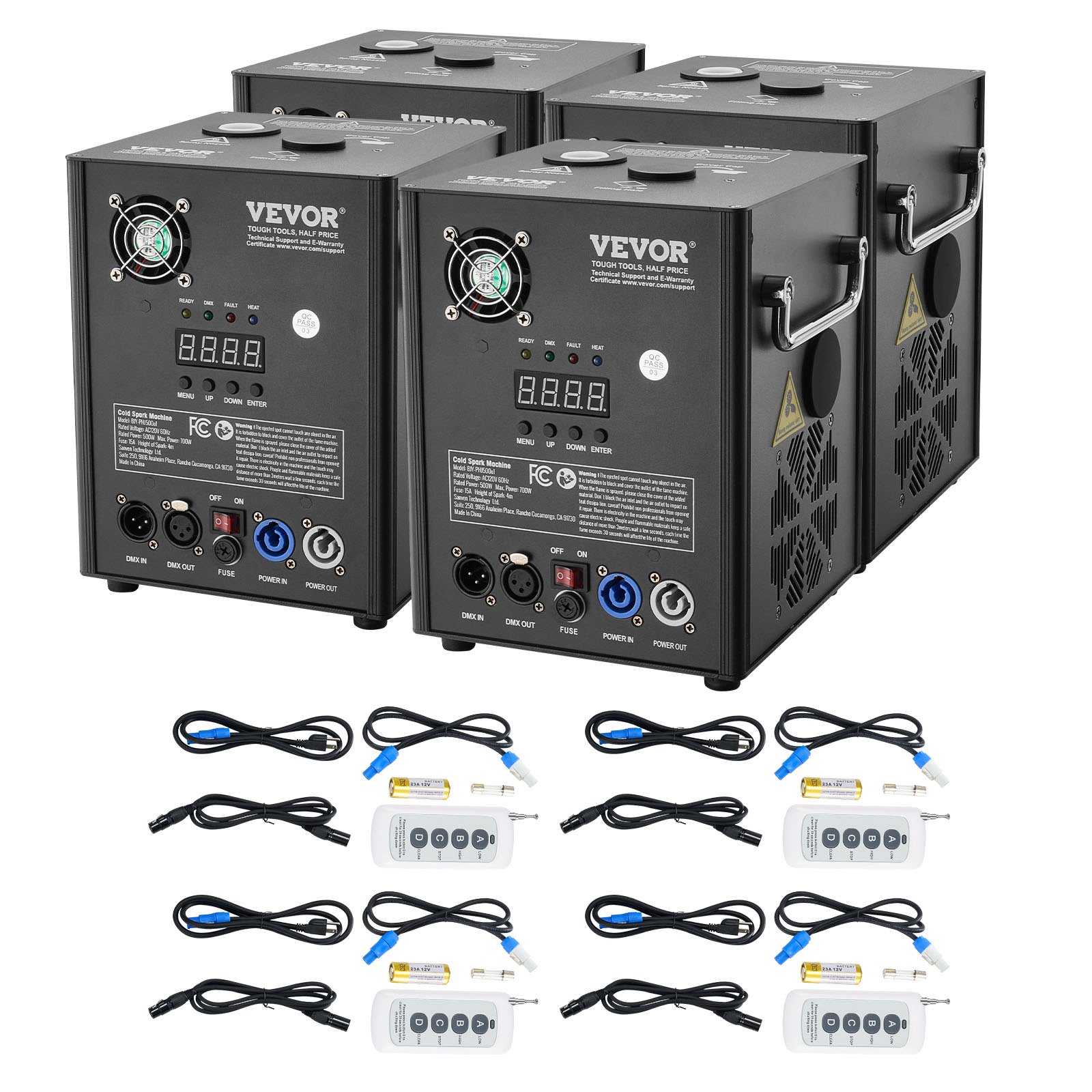 VEVOR 4x Spark Machine 500 W Pyrotechniek Machine Aluminiumlegering Vuurwerkmachine DMX Controller Verstelbaar 2-4 m Koude Vonkmachine 7 min per oplaadbeurt Ideaal voor Bruiloften, DJ Shows, Feesten