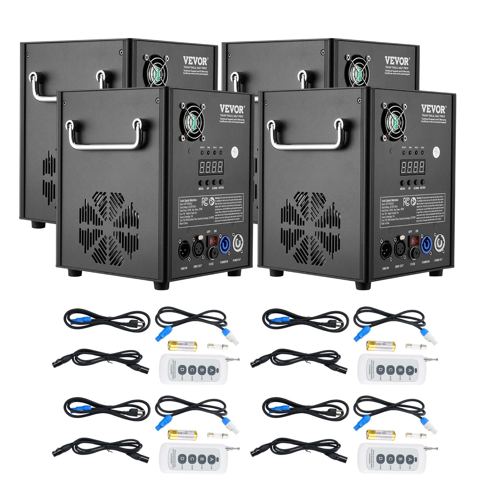 VEVOR 4x Spark Machine 500 W Pyrotechniek Machine Aluminiumlegering Vuurwerkmachine DMX Controller Verstelbaar 2-4 m Koude Vonkmachine 7 min per oplaadbeurt Ideaal voor Bruiloften, DJ Shows, Feesten
