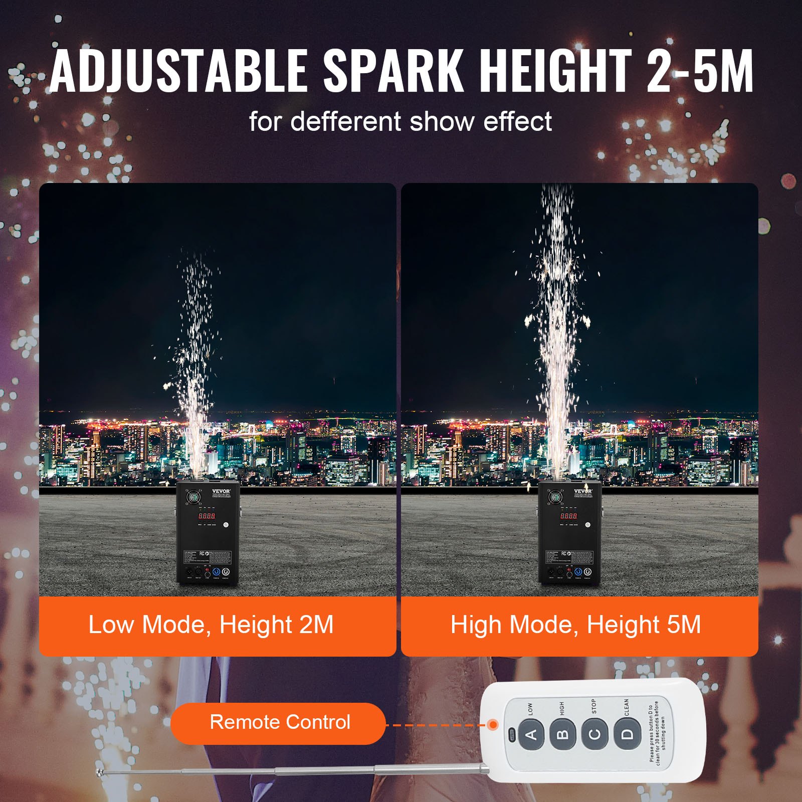 VEVOR Spark Machine 700W Pyrotechniek Machine Aluminiumlegering Vuurwerkmachine DMX Controller Verstelbare 2-5m Koude Vonkmachine 7 min per oplaadbeurt Ideaal voor Bruiloften, DJ Shows, Feesten