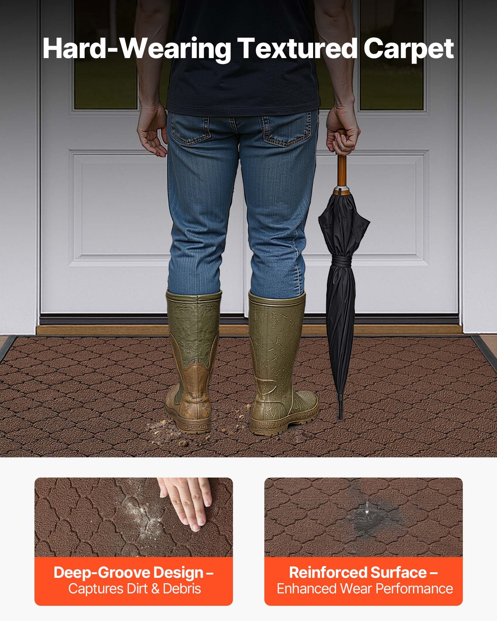 VEVOR Front Door Mat, 1194 x 889 mm Commercial Floor Mat for Indoor and Outdoor, Modern Stylish Carpet with TPE Backing, Heavy Duty Washable Entry Industrial Rug for Hallway, Balcony, Garage, Brown