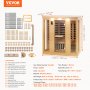 VEVOR Far Infrared Wooden Sauna, Room Home Sauna Spa for 3 to 4 Person, Low EMF Far Infrared Hemlock Wood Sauna with Tempered Glass Door & Bluetooth Speakers & Chromotherapy Lights, 2580W Indoor