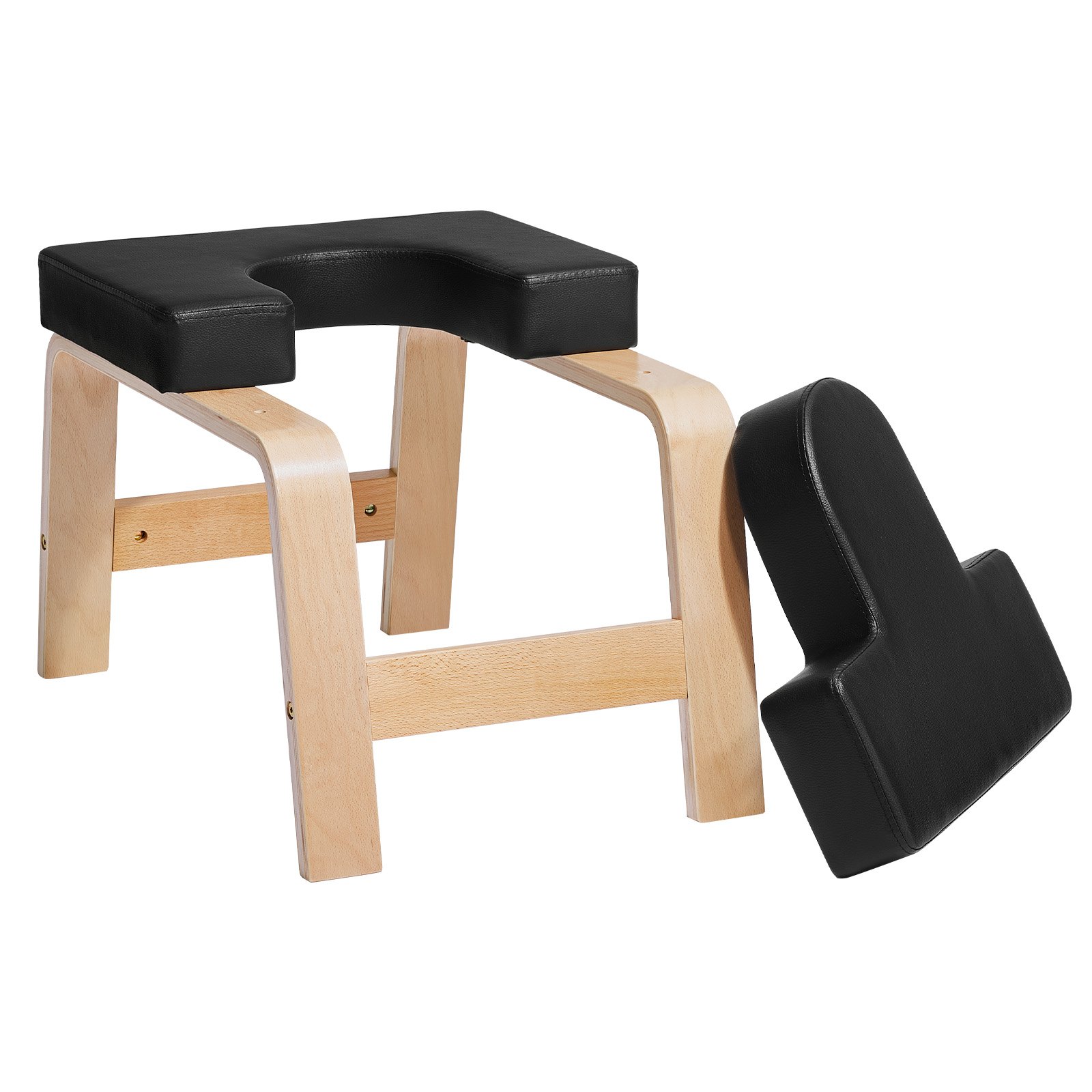 VEVOR Yoga Hoofdstandbank Inversiestoel met een draagvermogen van 136 kg voor de thuisgym, hoofdstandtrainer met houten frame en PU-bekleding, staande yogakruk voor kracht- en balanstraining