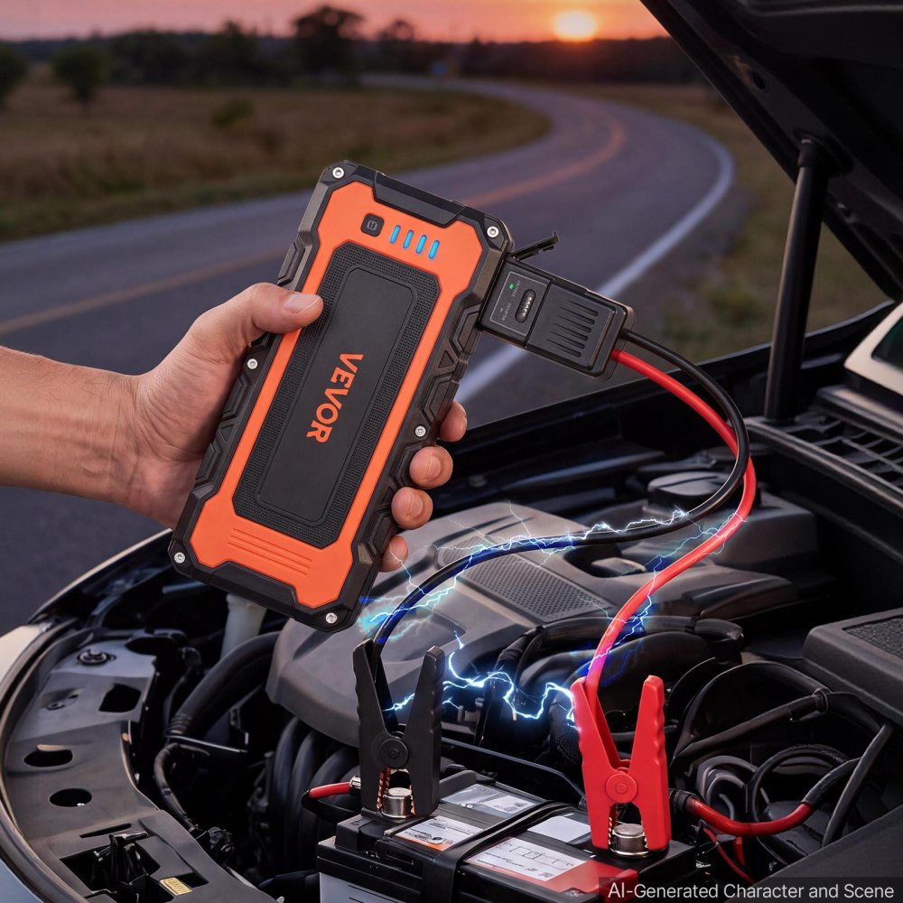 VEVOR Autostartbooster Powerbank 5000 A piekvermogen 12 V Draagbaar Zwart voor Benzinemotoren tot 9 L / Dieselmotoren tot 8,0 L, 3-standen LED-noodzaklamp, USB-uitgang, ABS & PC-behuizing