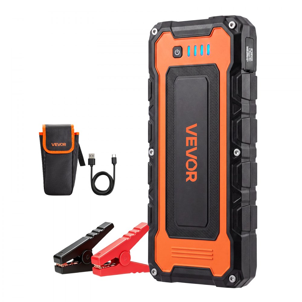 VEVOR Autostartbooster Powerbank 5000 A piekvermogen 12 V Draagbaar Zwart voor Benzinemotoren tot 9 L / Dieselmotoren tot 8,0 L, 3-standen LED-noodzaklamp, USB-uitgang, ABS & PC-behuizing