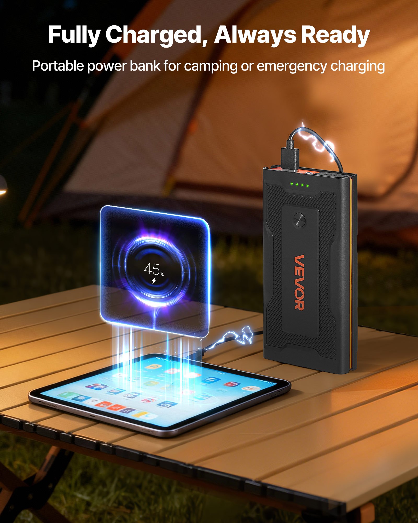 VEVOR Jump Starter Powerbank, startbooster met een piekvermogen van 1000A, inclusief LED-zaklamp en kabel, geschikt voor motoren tot 5 liter benzine/3 liter diesel. Draagbare booster met snelladen en veiligheidsbescherming voor noodgevallen.