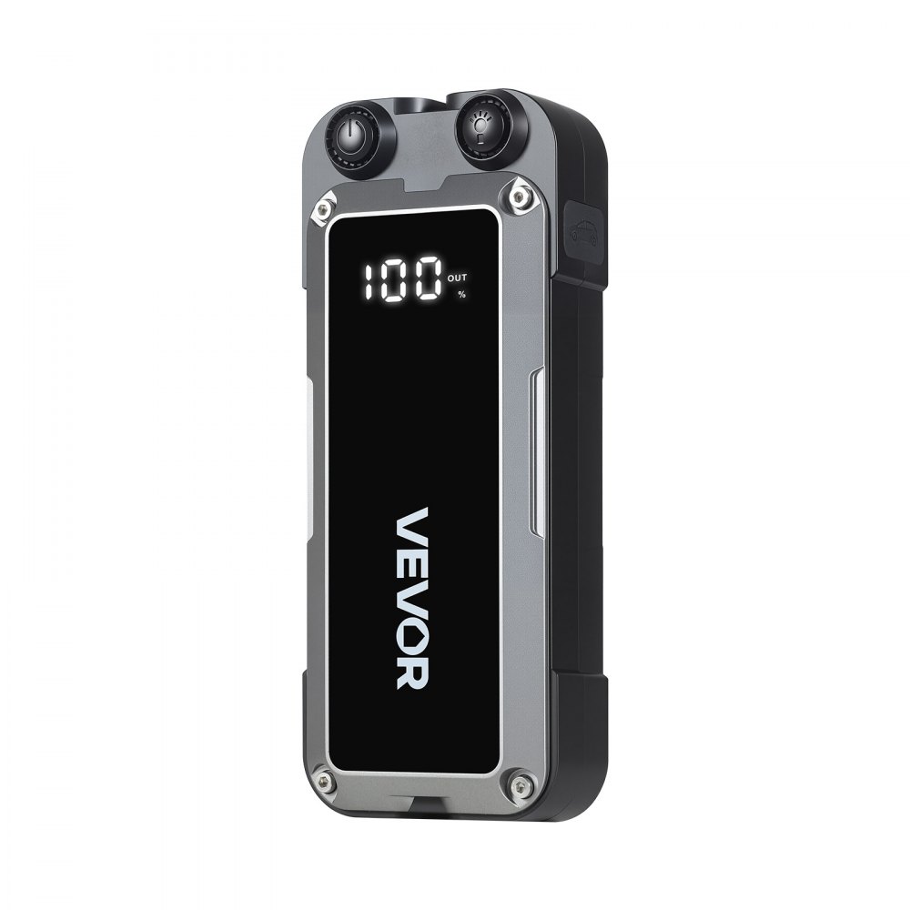 VEVOR Jump Starter Powerbank, startbooster met een piekvermogen van 4000A, inclusief LED-zaklamp en kabel, geschikt voor motoren tot 10 liter benzine/8 liter diesel. Draagbare booster met snelladen en veiligheidsbescherming voor noodgevallen.
