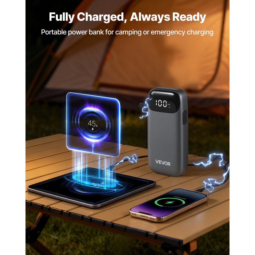 VEVOR Jump Starter Power Bank, startbooster met een piekvermogen van 6000A, inclusief LED-zaklamp en kabel, geschikt voor diesel- en benzinemotoren tot 10 liter. Deze auto-accubooster biedt snelladen en veiligheidsbescherming voor noodgevallen.