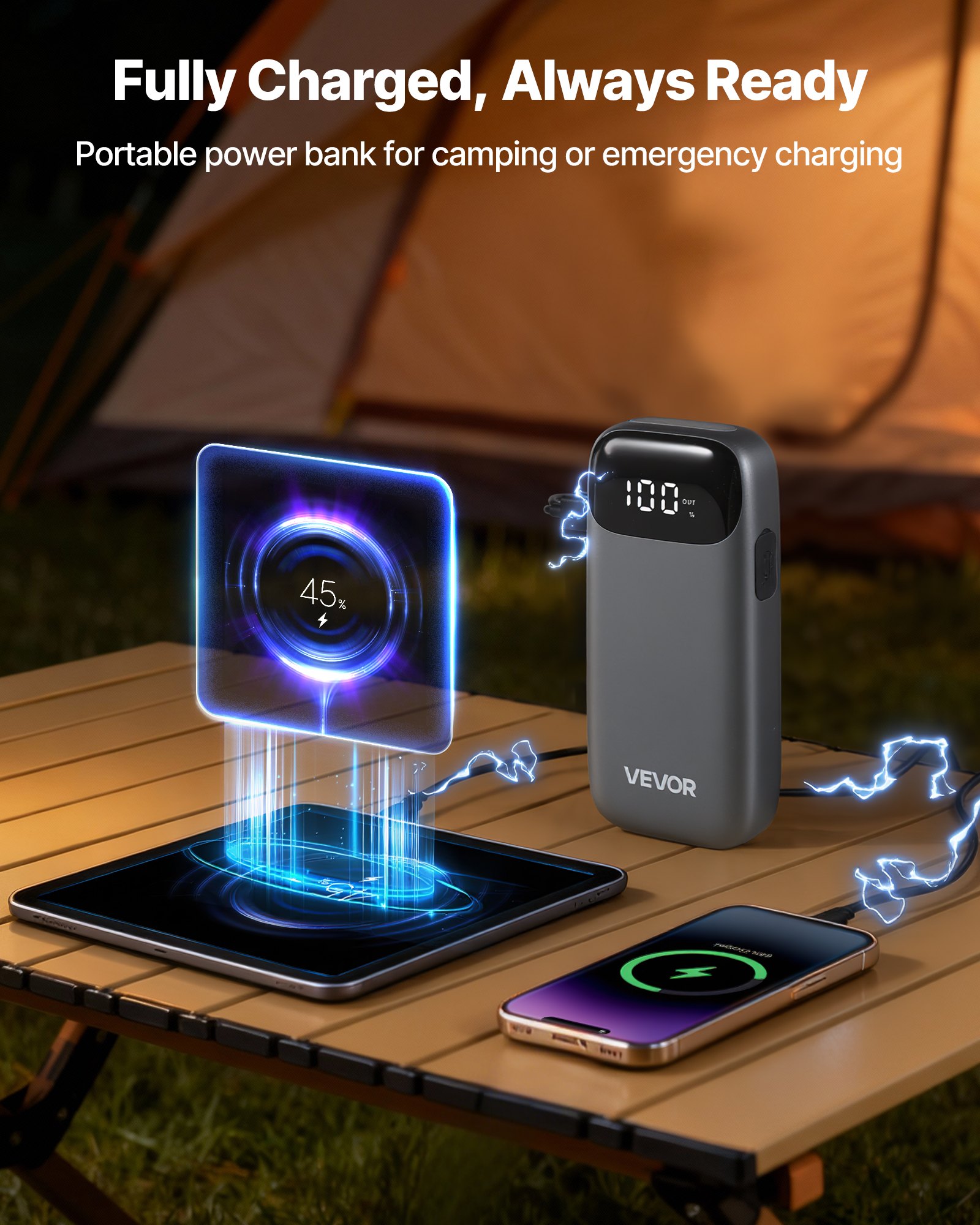 VEVOR Jump Starter Power Bank, startbooster met een piekvermogen van 6000A, inclusief LED-zaklamp en kabel, geschikt voor diesel- en benzinemotoren tot 10 liter. Deze auto-accubooster biedt snelladen en veiligheidsbescherming voor noodgevallen.