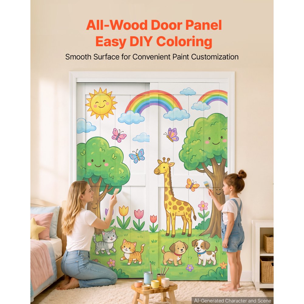 VEVOR Sliding Closet Doors 2-Panel, 60" (Double 31") x 80", All-Wood Bypass Sliding Door with Hardware Track Kit & Floor Guide, Modern Stylish & Space-Saving for Closets Bedrooms Wardrobes