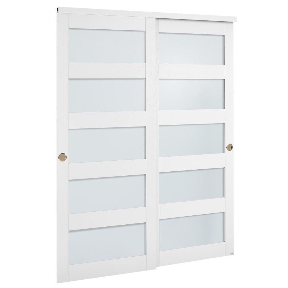 VEVOR Schuifdeur 1524 mm x 2032 mm (past op de openingsmaat), gematteerd glas, bypass schuifdeuren met bevestigingsmateriaal, massief hout en MDF-plaat met waterdicht PVC-oppervlak voor kasten, wit