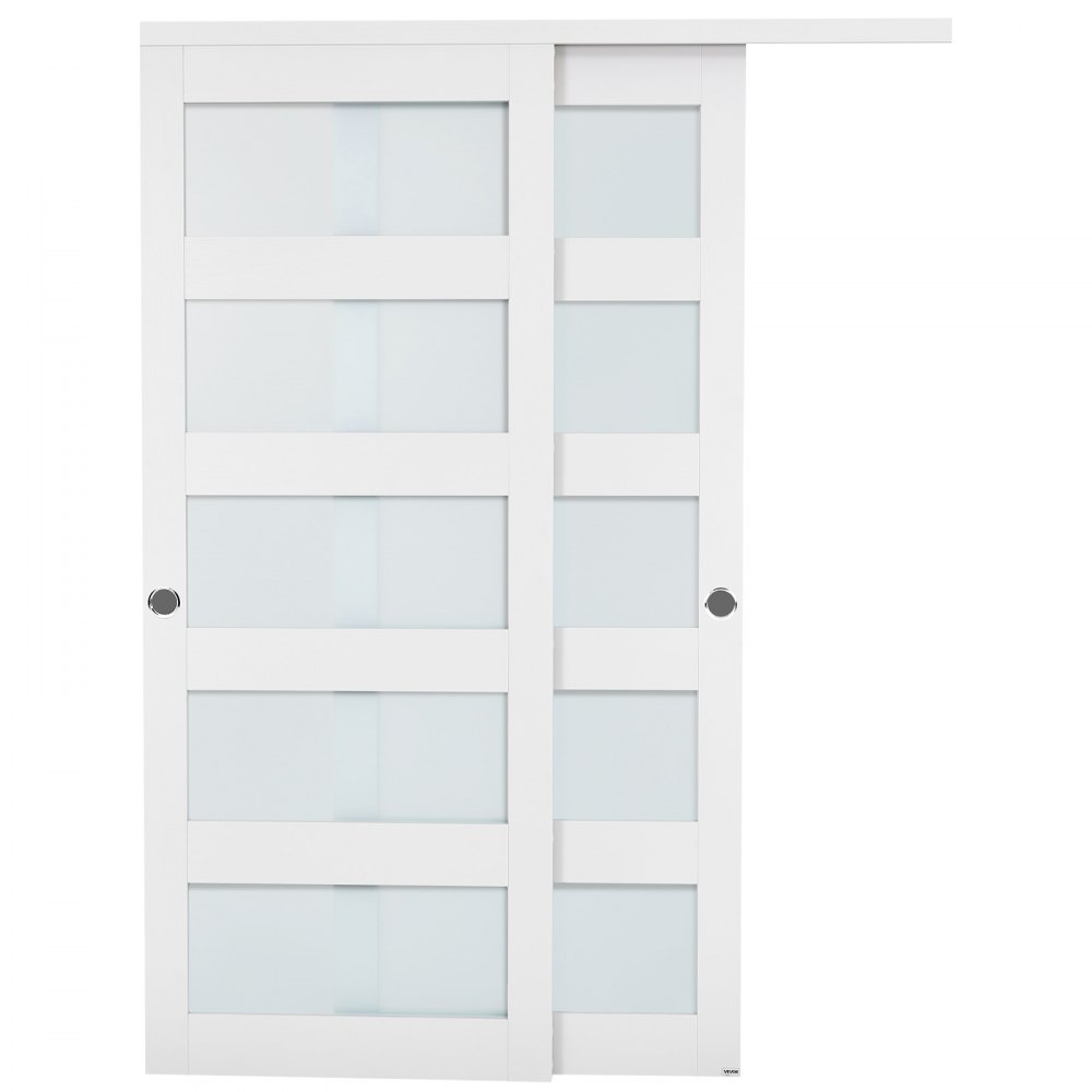 VEVOR Schuifdeur 1524 mm x 2032 mm (past op de openingsmaat), gematteerd glas, bypass schuifdeuren met bevestigingsmateriaal, massief hout en MDF-plaat met waterdicht PVC-oppervlak voor kasten, wit