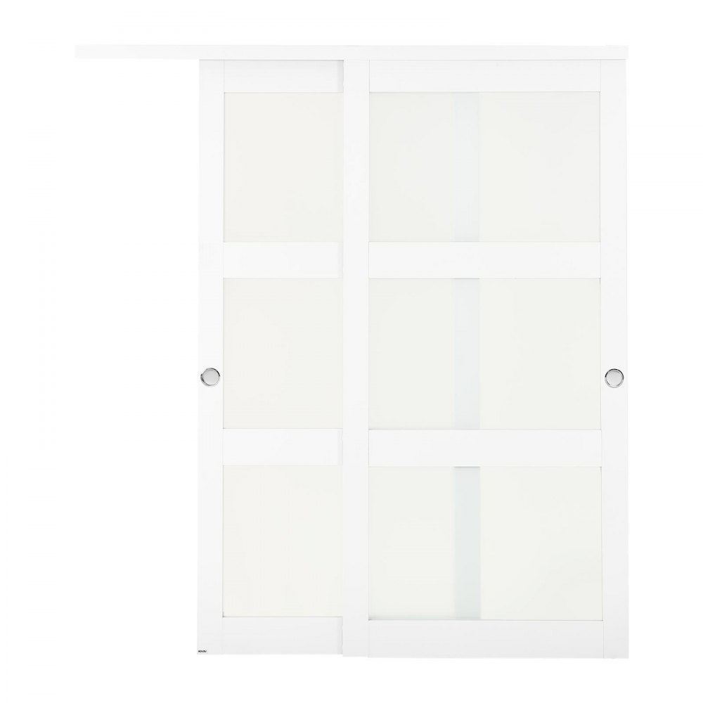 VEVOR Schuifdeur 1829 mm x 2032 mm (passende openingsmaat), gematteerde glazen bypass-schuifdeuren met bevestigingsset, massief hout en MDF-plaat met waterdicht PVC-oppervlak voor kasten, wit