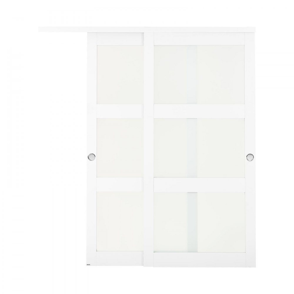 VEVOR Schuifdeur 1829 mm x 2032 mm (passende openingsmaat), gematteerde glazen bypass-schuifdeuren met bevestigingsset, massief hout en MDF-plaat met waterdicht PVC-oppervlak voor kasten, wit