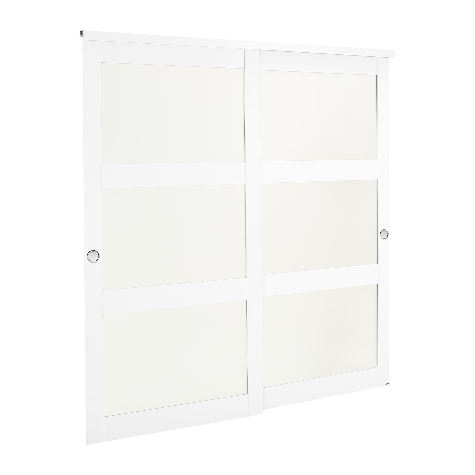 VEVOR Schuifdeur 1829 mm x 2032 mm (passende openingsmaat), gematteerde glazen bypass-schuifdeuren met bevestigingsset, massief hout en MDF-plaat met waterdicht PVC-oppervlak voor kasten, wit