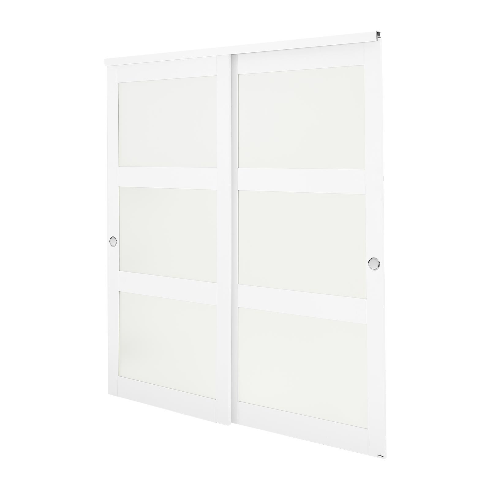 VEVOR Schuifdeur 1829 mm x 2032 mm (passende openingsmaat), gematteerde glazen bypass-schuifdeuren met bevestigingsset, massief hout en MDF-plaat met waterdicht PVC-oppervlak voor kasten, wit