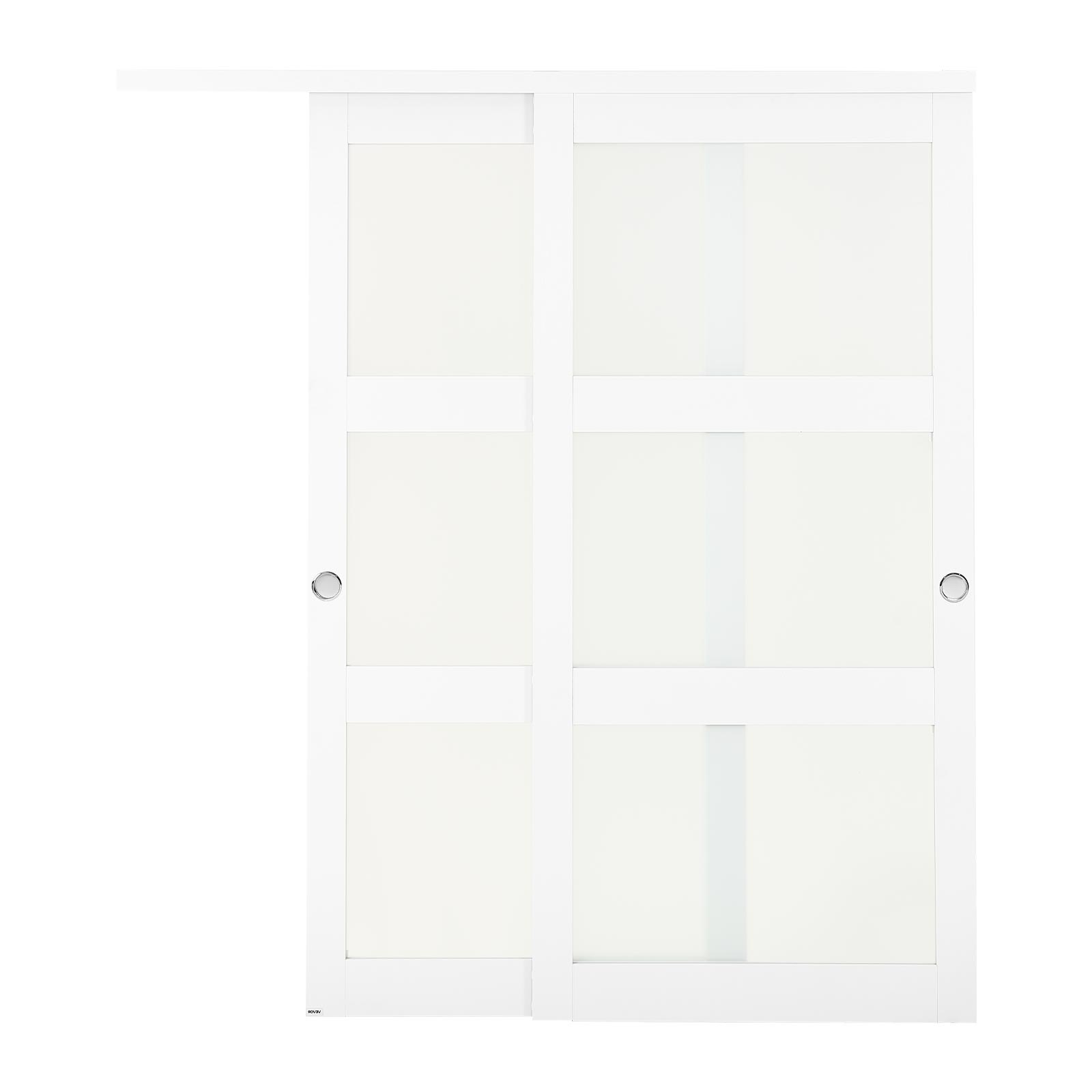 VEVOR Schuifdeur 1829 mm x 2032 mm (passende openingsmaat), gematteerde glazen bypass-schuifdeuren met bevestigingsset, massief hout en MDF-plaat met waterdicht PVC-oppervlak voor kasten, wit