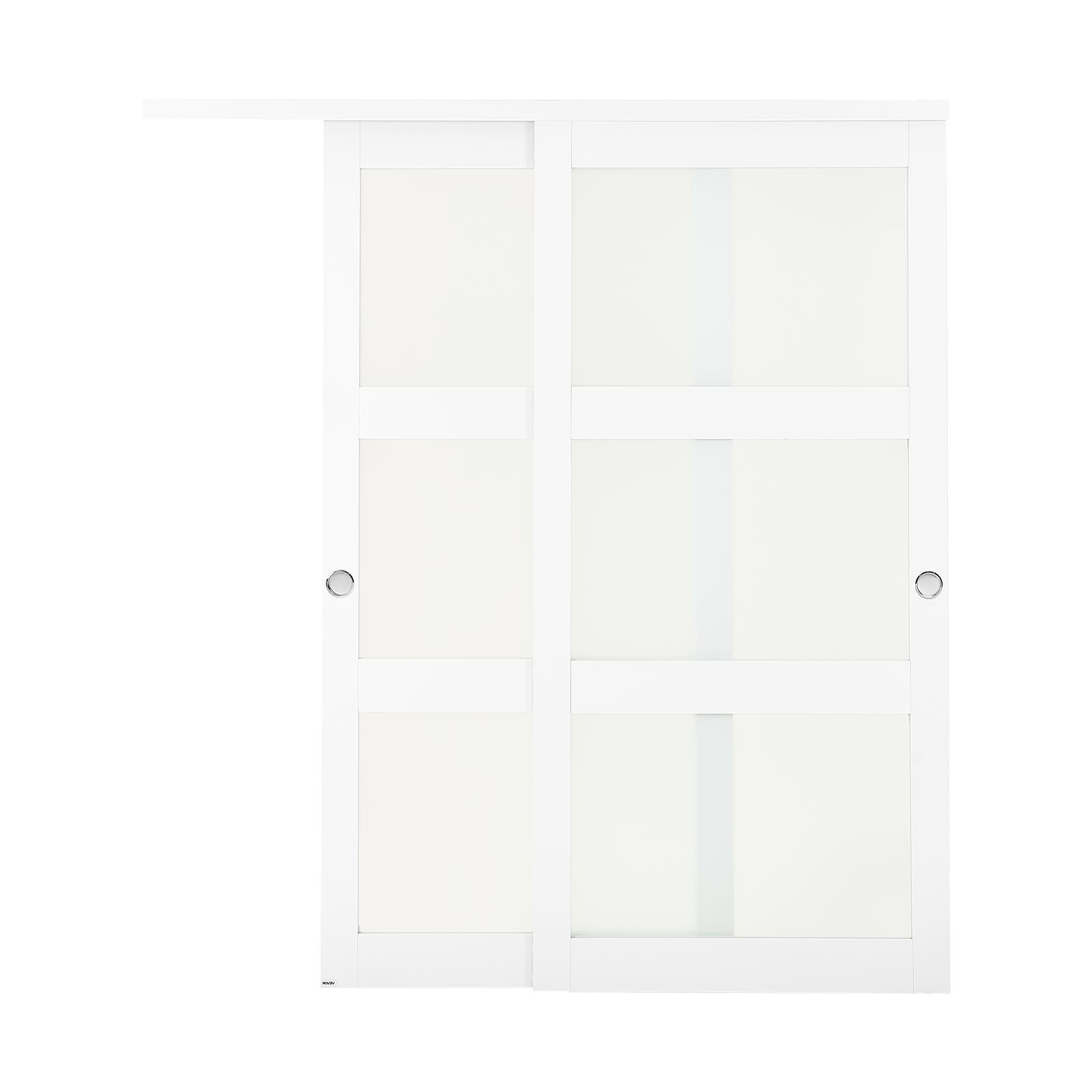 VEVOR Schuifdeur 1829 mm x 2032 mm (passende openingsmaat), gematteerde glazen bypass-schuifdeuren met bevestigingsset, massief hout en MDF-plaat met waterdicht PVC-oppervlak voor kasten, wit