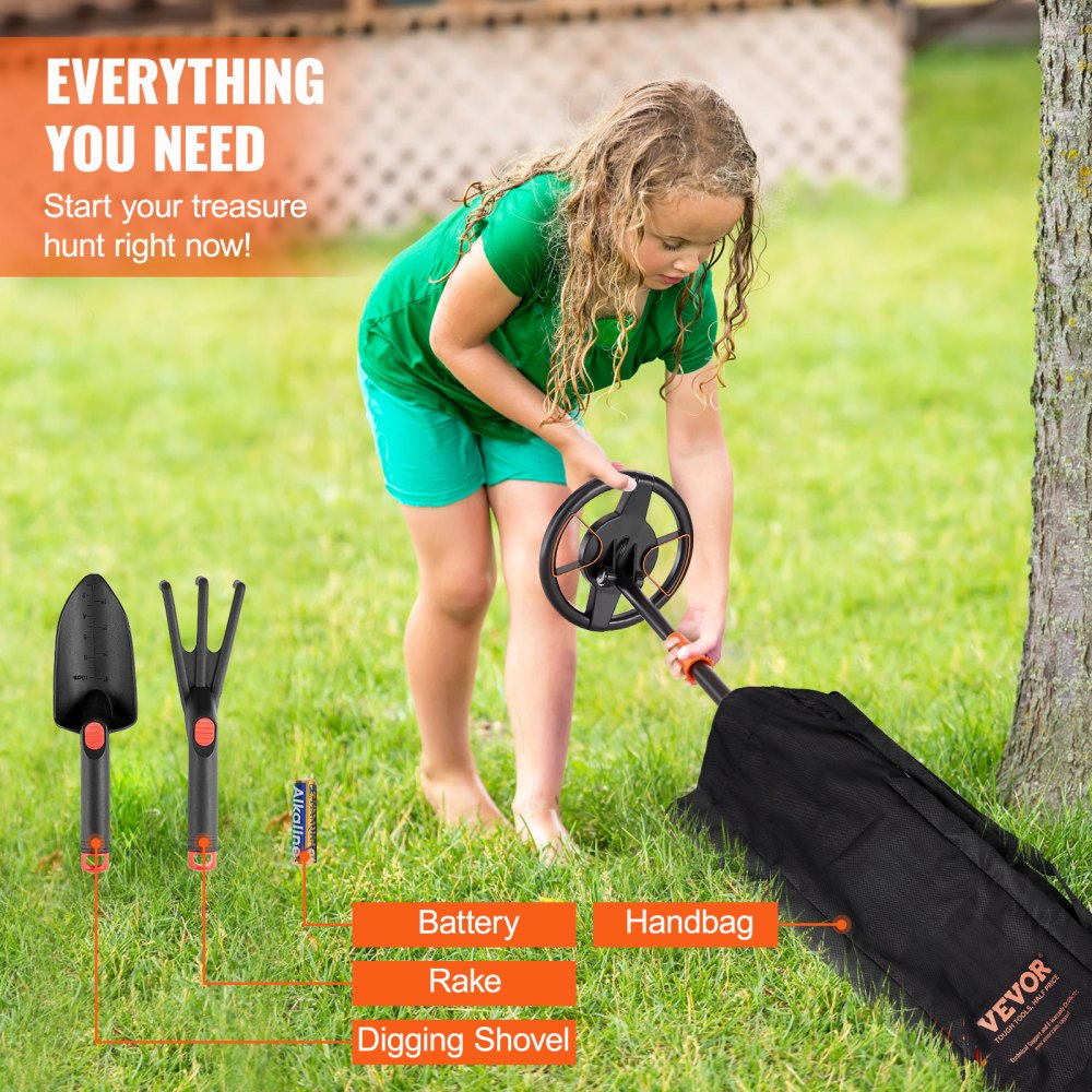 VEVOR Metaaldetector Kit voor Kinderen Multifunctionele Professionele Metaaldetector met 2 Modi Waterdichte 15,2 cm Diepere Spoel met Schop en Draagtas