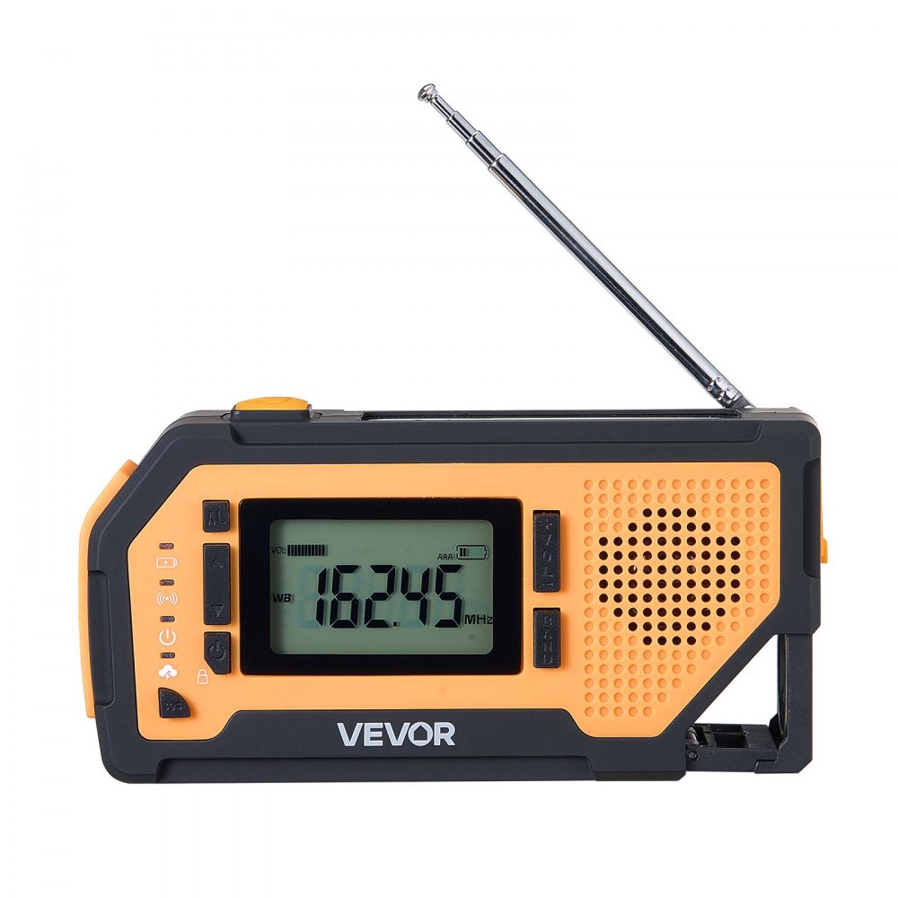 VEVOR Noodweerradio, Crank Radio, 2000 mAh Batterij, FM/AM/WB/NOAA Alarm, Solar Noodradio met USB Oplaadkabel, SOS Alarm & Zaklamp, SOS voor Camping, Nood Smartphone Opladen, Geel
