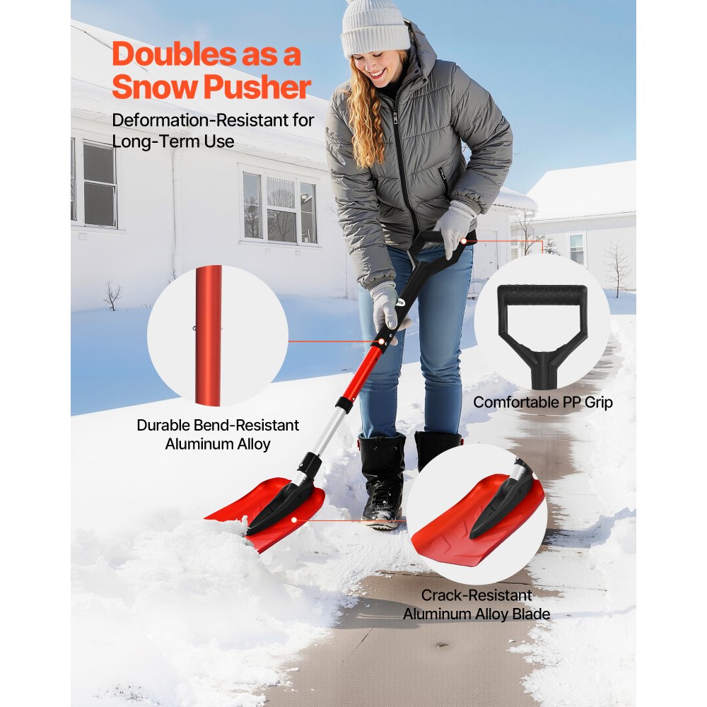 VEVOR Sneeuwschuiver, 22 cm sneeuwruimer met D-vormige handgreep, sneeuwschuiver 910-1020 mm, sneeuwschuiver, sneeuwkrabber, sneeuwruimgereedschap van aluminiumlegering voor tuin, auto, camping