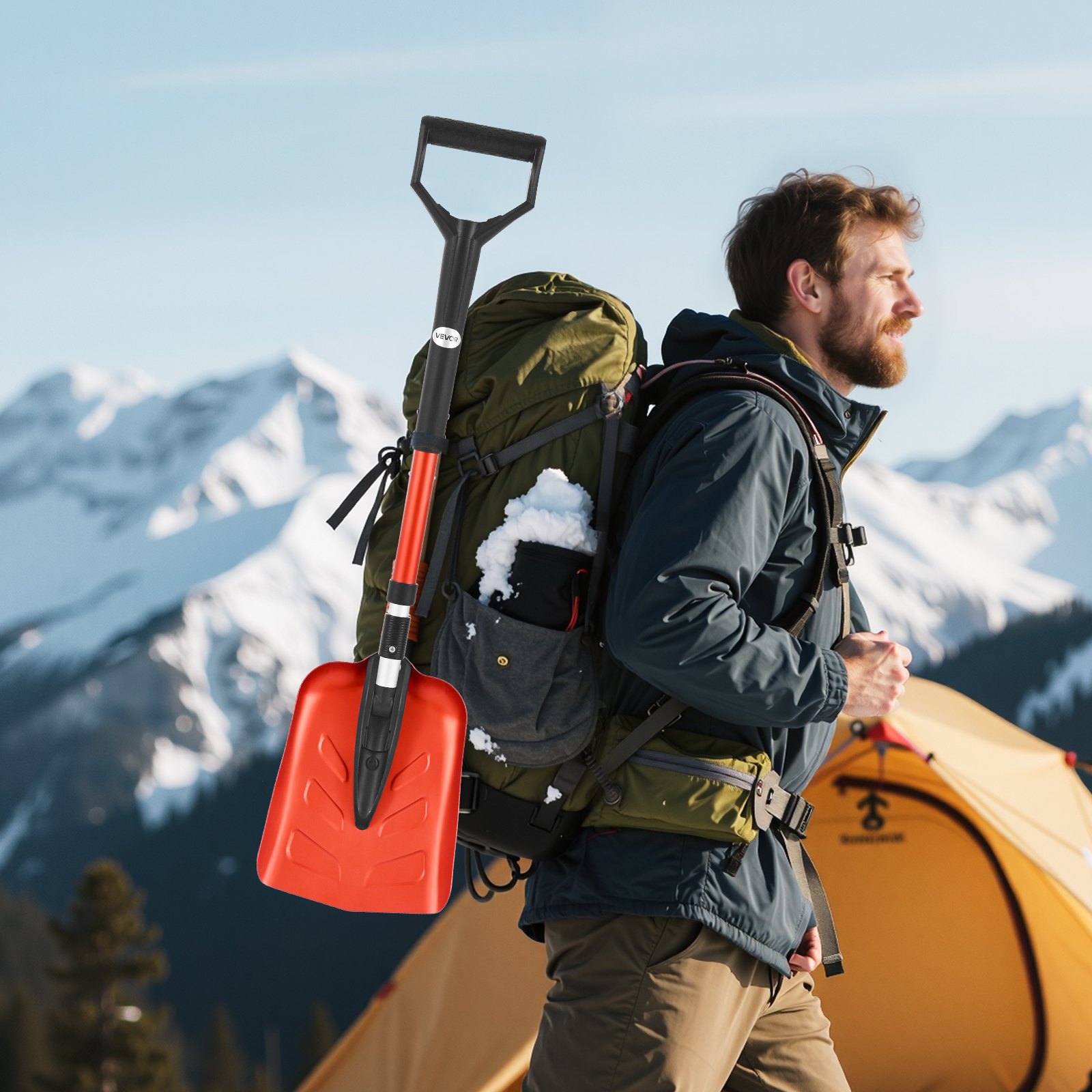 VEVOR Sneeuwschuiver, 22 cm sneeuwruimer met D-vormige handgreep, sneeuwschuiver 910-1020 mm, sneeuwschuiver, sneeuwkrabber, sneeuwruimgereedschap van aluminiumlegering voor tuin, auto, camping