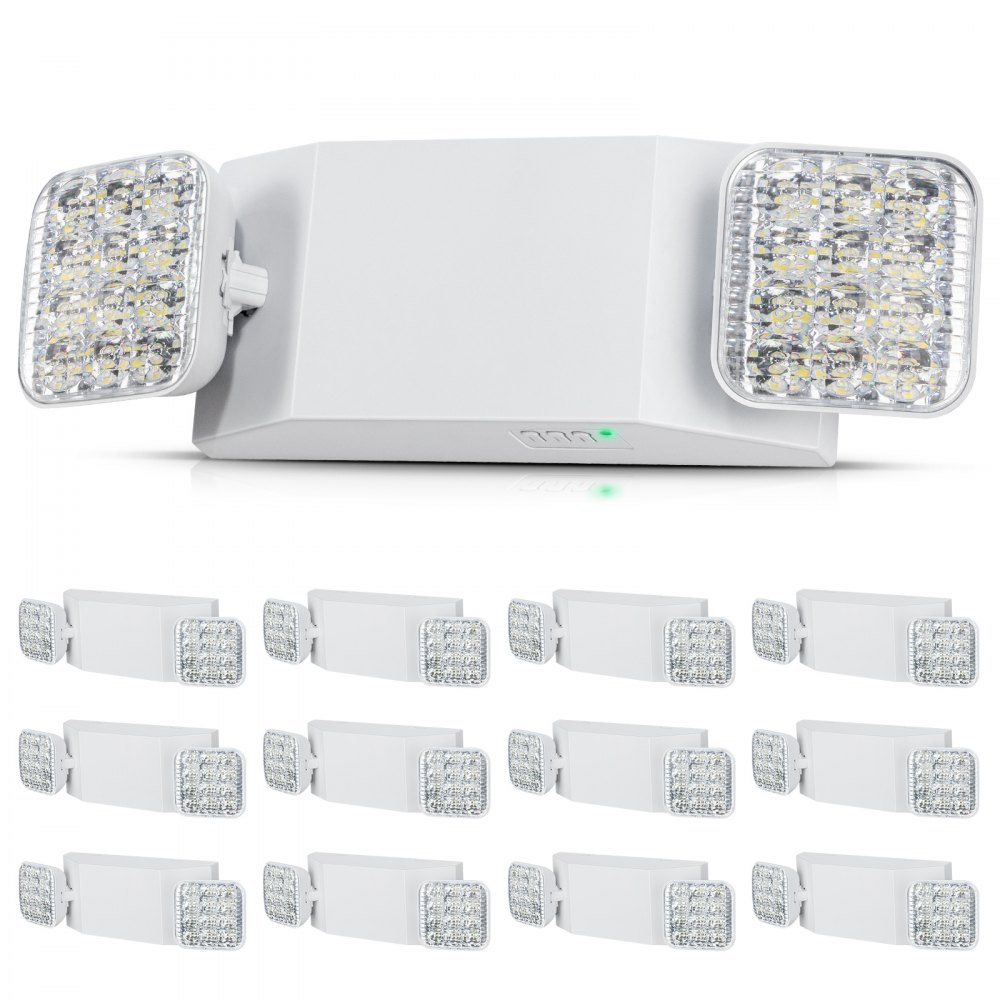 VEVOR 12 Pack Commercial Emergency Light, 3W, White LED Emergency Exit Lighting Fixtures with 180 Minutes Backup Battery Adjustable 2 LED Square Head, Ceiling or Wall Mount for Business Power Outages
