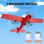 red VEVOR rc airplane with 2 replacement batteries providing up to 40 minutes of flight time.